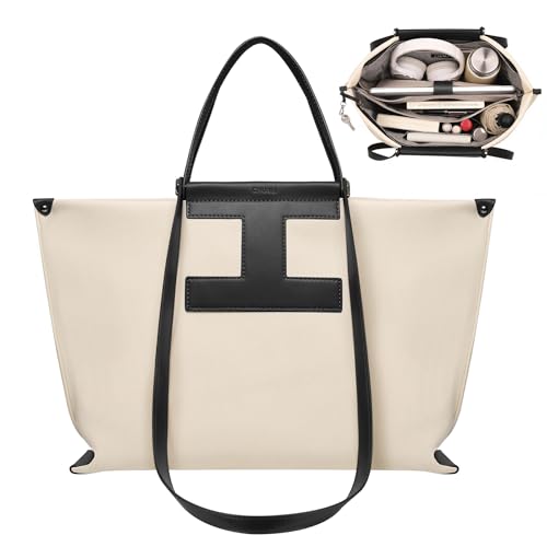 CHUNLI Laptop Tote for Women 15.6 Inch - Professional Work Bag & Structured Business Briefcase, Lightweight Canvas-Look Leather Computer Bag for Office, Teacher - Image 1
