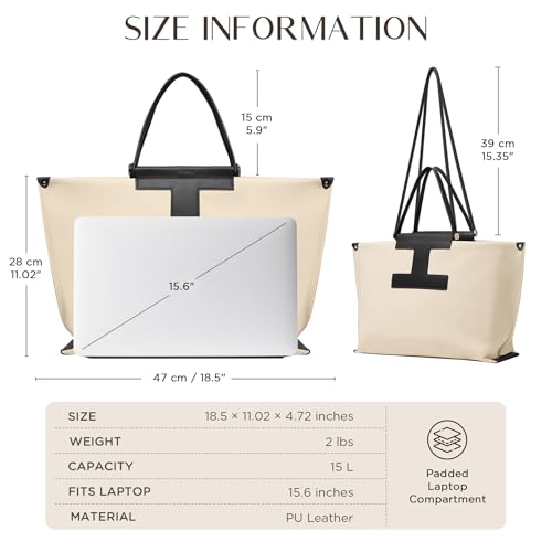 CHUNLI Laptop Tote for Women 15.6 Inch - Professional Work Bag & Structured Business Briefcase, Lightweight Canvas-Look Leather Computer Bag for Office, Teacher - Image 5