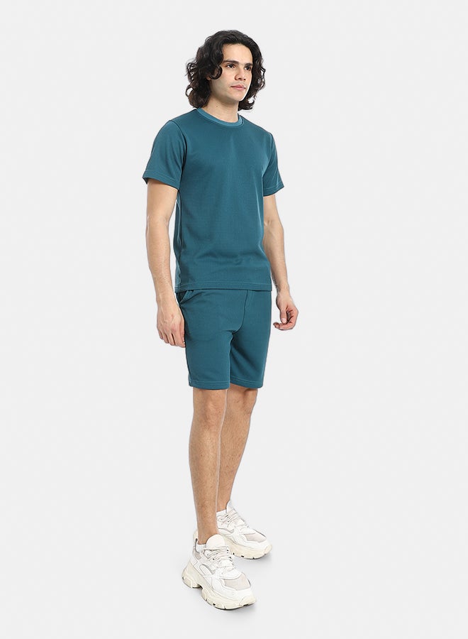 Red Circle Pique Pattern Slip On T Shirt And Shorts Set - Image 2