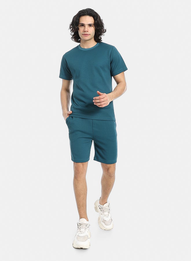 Red Circle Pique Pattern Slip On T Shirt And Shorts Set - Image 1