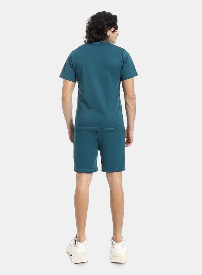 Red Circle Pique Pattern Slip On T Shirt And Shorts Set - Image 3