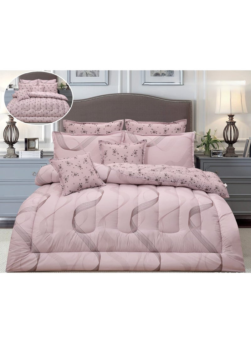 لوفيرا طقم مفرش نفرين ملكي لحاف قماش متين وناعم ونقشة عصرية 8 قطع مقاس 240*260 سم - Image 1