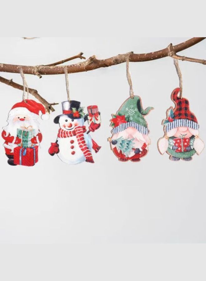 4Pcs Wooden Hanging Pendant Party Supplies Ornament, Snowman Decoration Pendant Lightweight - Image 3