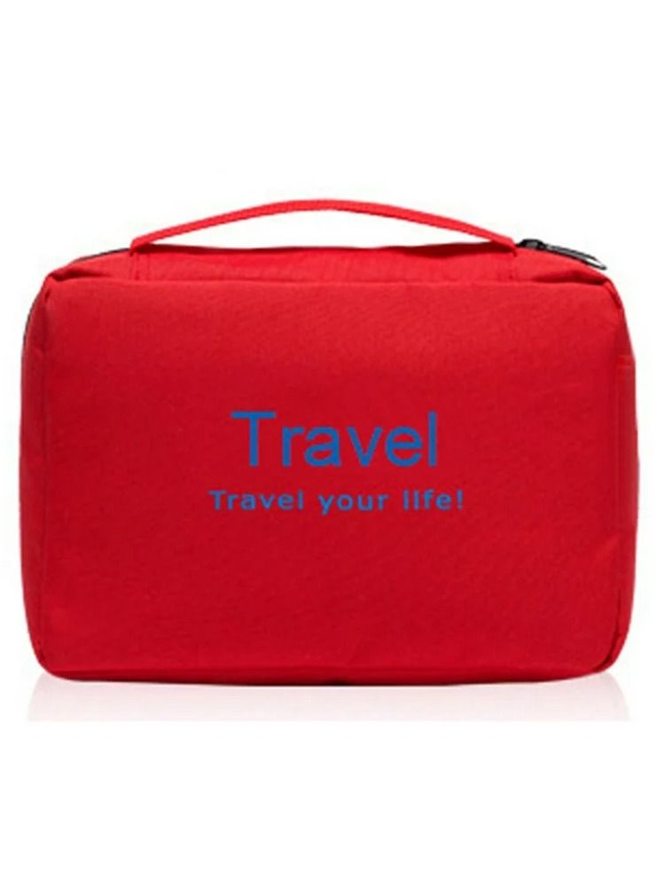 Travel Your Life حقيبة أدوات الزينة مع خطاف تعليق متعددة الوظائف محمولة ومقاومة للماء لتنظيم مستحضرات التجميل وحقيبة تخزين مستحضرات التجميل للنساء والرجال - أحمر  - Image 1