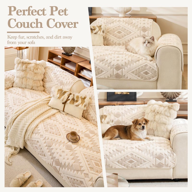 WEYOND Pet Couch Cover for Dogs, Soft Plush Sofa Cover Washable, Non-Slip Pet-Friendly Sofa Slipcover for Couches and Sofas (Seat Cover, Beige, 35.5" x 63") - Image 5