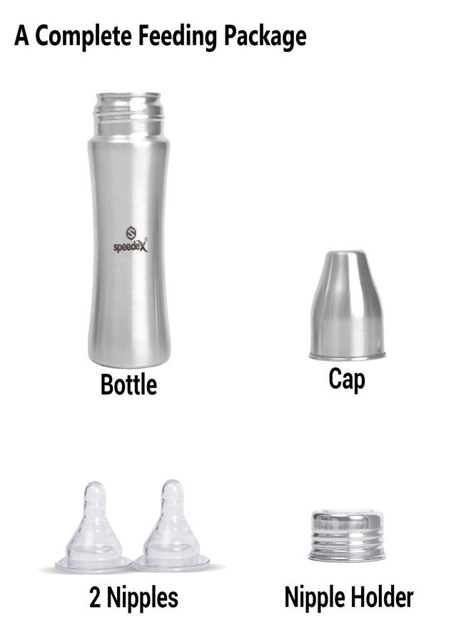 سبيديكس زجاجة رضاعة أطفال من الفولاذ المقاوم للصدأ من سبيدكس، سعة 250 مل، خالية من مادة BPA، مضادة للمغص، خالية من البلاستيك، حلمة متوسطة التدفق (بليس - 250 مل، حلمة إضافية مجانية) - Image 4