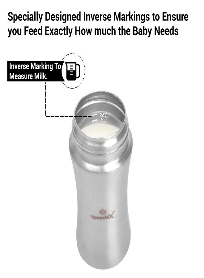 سبيديكس زجاجة رضاعة أطفال من الفولاذ المقاوم للصدأ من سبيدكس، سعة 250 مل، خالية من مادة BPA، مضادة للمغص، خالية من البلاستيك، حلمة متوسطة التدفق (بليس - 250 مل، حلمة إضافية مجانية) - Image 3