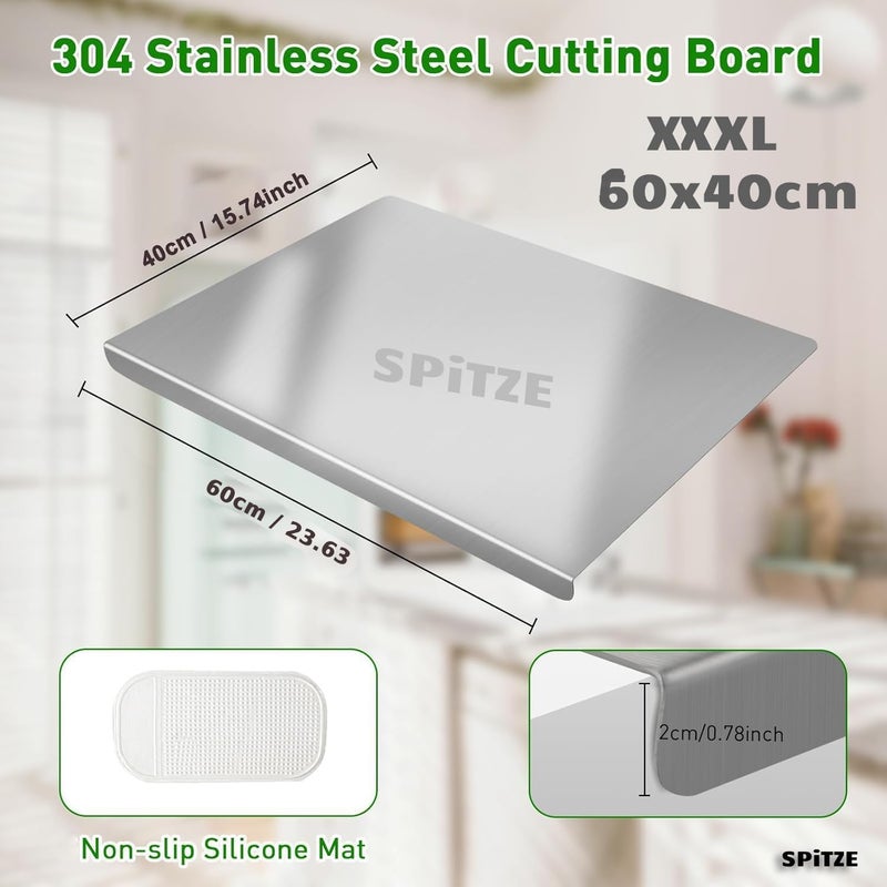 SPITZE 304 Stainless Steel Chopping Board with Lip for Kitchen | Non Slip Cutting Board | Rust Proof | Easy to use | SS Counter Top | For Cutting Vegetables, Meat, Fish, Fruits | 2X Large 60 x 42 cm - Image 3