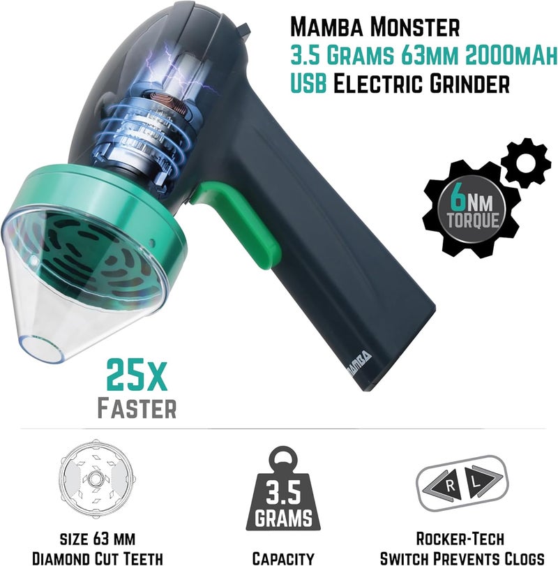 Mamba Monster 3.5g Green USB Electric Herb Grinder. Large Capacity Portable Metal Herbal Machine & Spice Mill for the Kitchen - Image 2