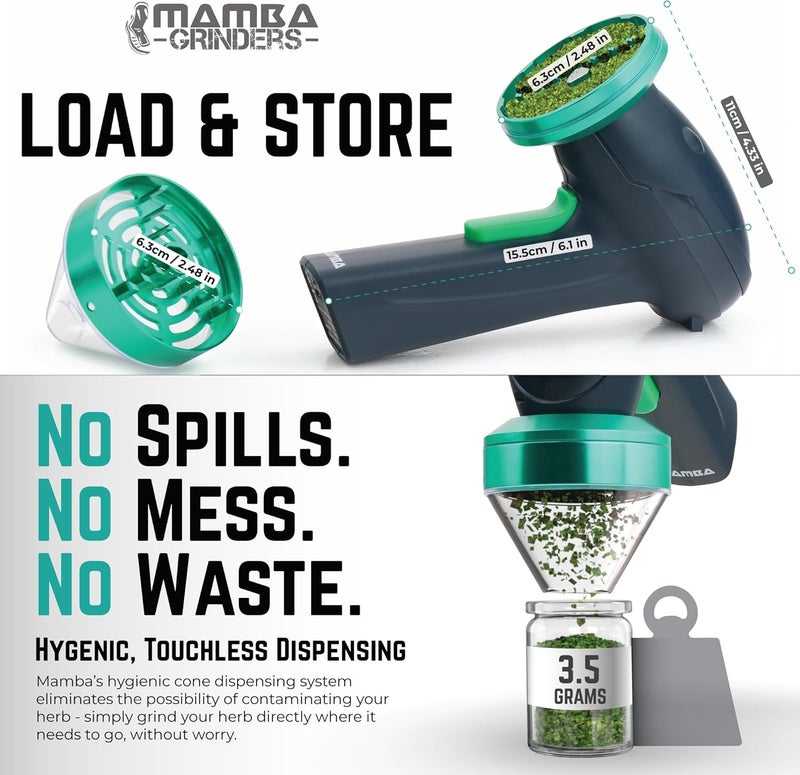 Mamba Monster 3.5g Green USB Electric Herb Grinder. Large Capacity Portable Metal Herbal Machine & Spice Mill for the Kitchen - Image 3