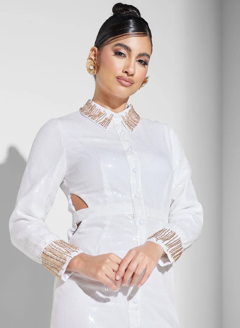 Threadz by Ajooni Button Detail Embellished Dress