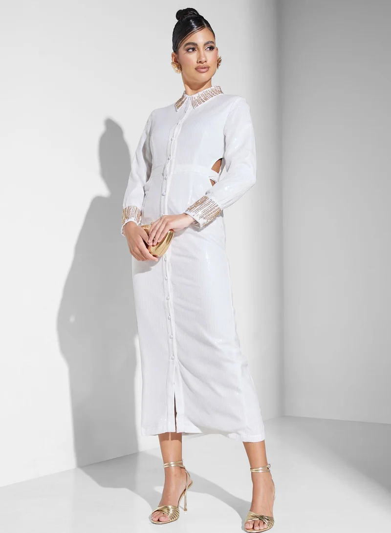 Threadz by Ajooni Button Detail Embellished Dress