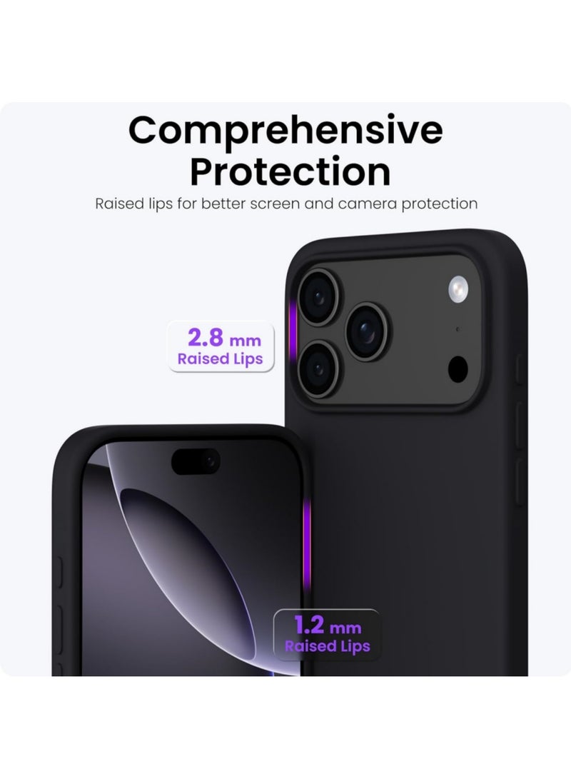 اووكاي جراب متوافق مع iPhone 17 Pro، جراب واقٍ كامل الجسم من المطاط السيليكوني السائل الناعم عالي الجودة من سلسلة Silky and Soft Touch لهاتف iPhone 17 Pro (أسود) - Image 4