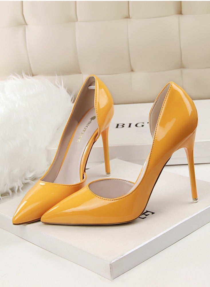 Women's Solid Color Fashionable Stiletto Pumps 10.5cm Elegant Gorgeous Closed Pointed Toe Slip On Solid High Heels Yellow