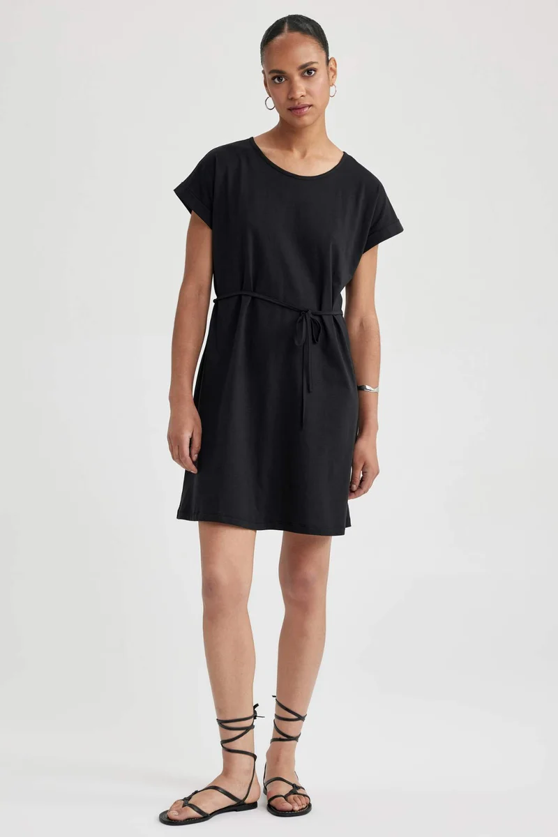 ديفاكتو A-Line Crew Neck Cotton Dress