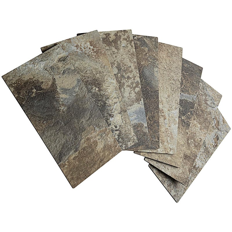 AULIGET 4-Piece Beige & Brown Slate Peel and Stick Backsplash Wall Tiles, 3" x 6" PVC Faux Stone Stick on Tile for Backsplash Kitchen, Bathroom, Laundry Room, Camper, Fireplace - Image 1