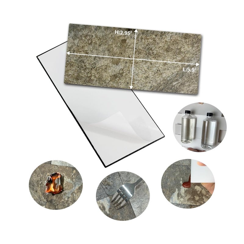 AULIGET 4-Piece Beige & Brown Slate Peel and Stick Backsplash Wall Tiles, 3" x 6" PVC Faux Stone Stick on Tile for Backsplash Kitchen, Bathroom, Laundry Room, Camper, Fireplace - Image 5