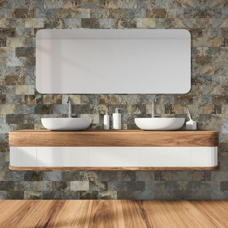 AULIGET 4-Piece Beige & Brown Slate Peel and Stick Backsplash Wall Tiles, 3" x 6" PVC Faux Stone Stick on Tile for Backsplash Kitchen, Bathroom, Laundry Room, Camper, Fireplace - Image 4