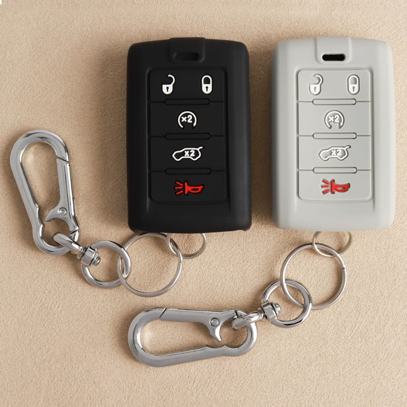 TANDRIVE 5Button Key Fob Cover for Jeep 2025 2026 Grand Cherokee Wagoneer Silicone 2Pack Black and Gray - Image 3