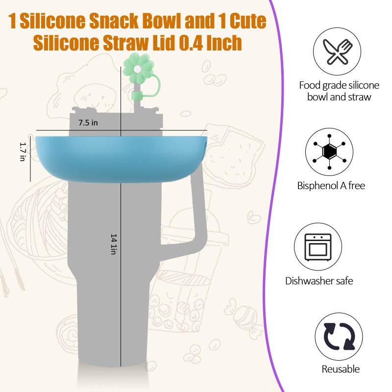 insefocc Snack Bowl for Stanley Cup 30 oz with Handle-Perfectly Compatible with Stanley Quencher H2.0 Tumbler 30 oz with Handle, Reusable Silicone Snack Tray, Stanley cup accessories (Cream Snack Bowl) - Image 3