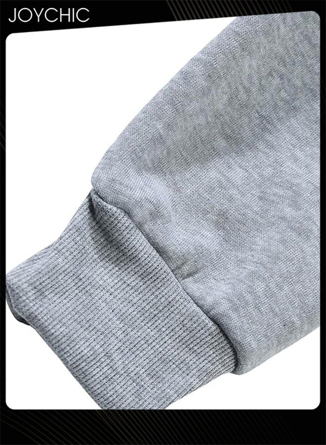 Joychic Women Letter Graphic Autumn and Winter Warm Long Sleeve Hoodie Windproof Pullover Grey - Image 3