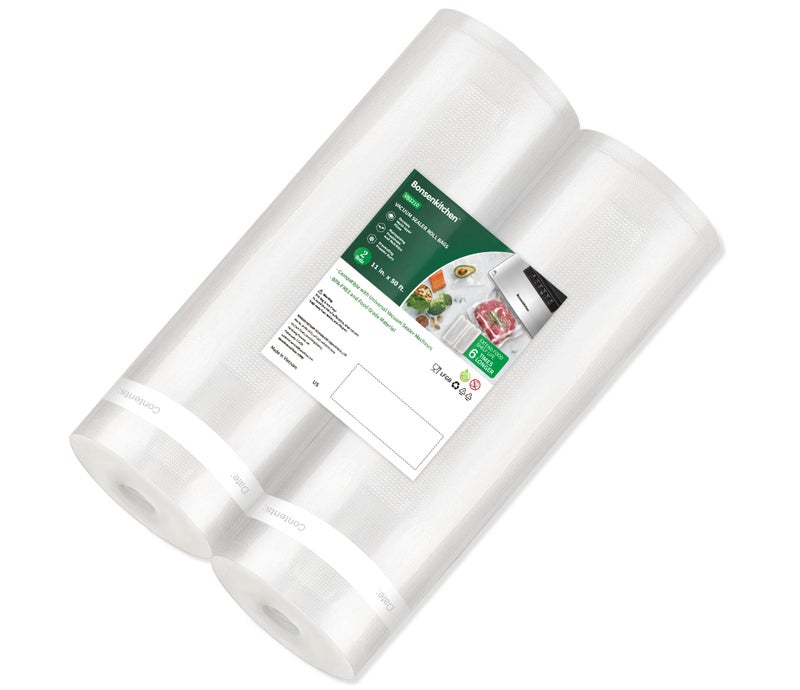 Bonsenkitchen Vacuum Sealer Bags 11 in x 50 ft Rolls 2 Pack Seal Bags for Food Storage Saver BPA Free Commercial Grade Textured Food Roll Bags Customized Size Bag for Sous Vide CookingVB3210