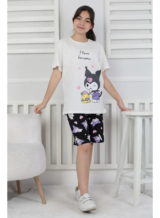 zuzunga I Love Kuromi Printed Short-Sleeve Shorts Pajama Set.