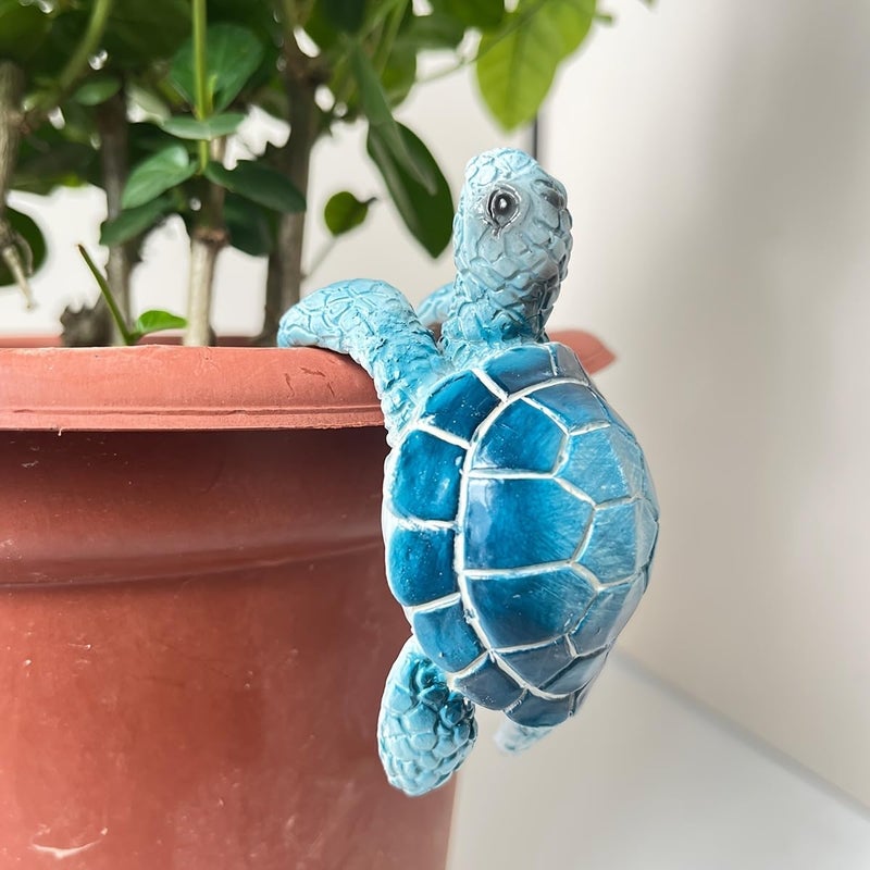JARPSIRY Cute Climbing Tortoise Flower Pot Hugger Figurines Resin Hanging Turtle Statue Planter Pot Decorations for Home Garden Fence Balcony Patio Lawn Yard Ornaments (Blue Sea Turtle) - Image 4