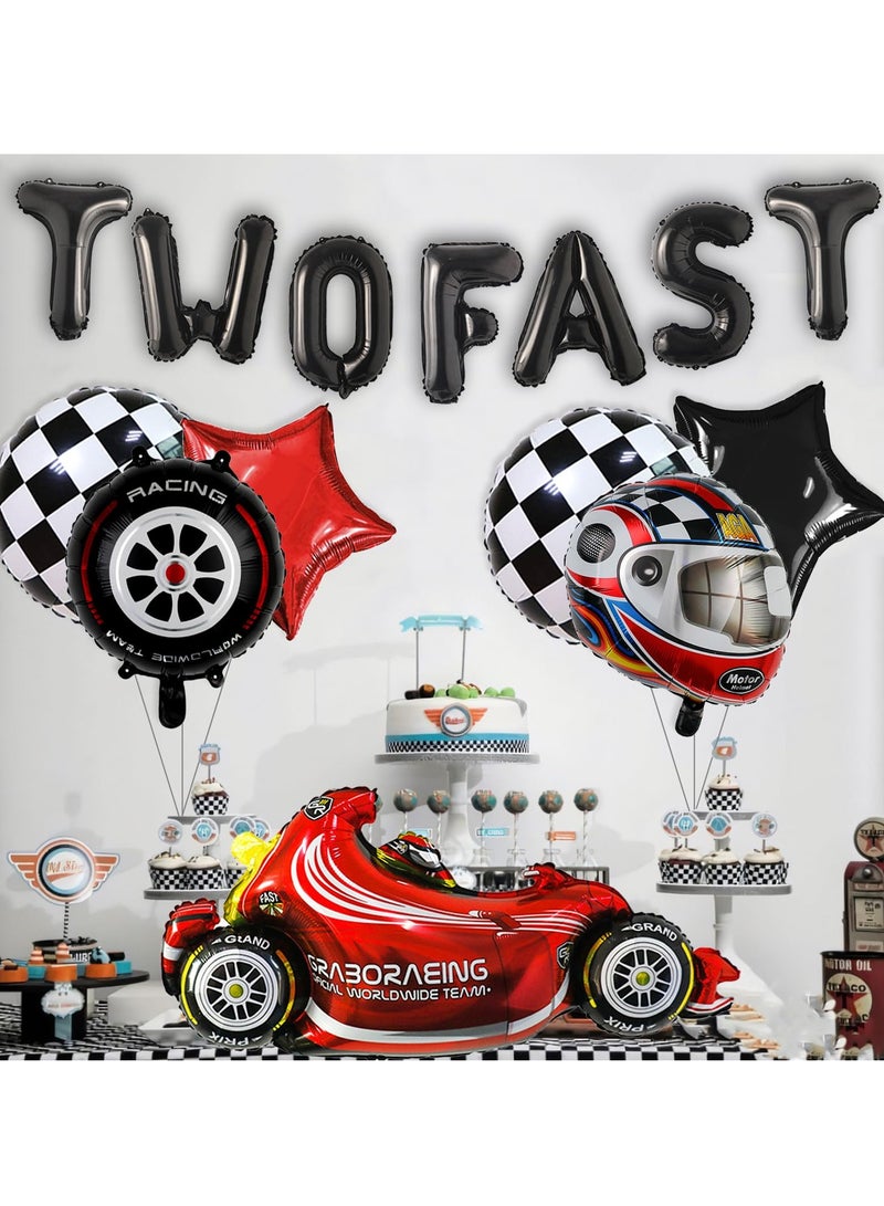 Racing Car Birthday Balloon Set for Boys, Includes 40" Number 2, Checkered and Star Foil Balloons, Perfect for 2nd Birthday Party Decorations - Image 2