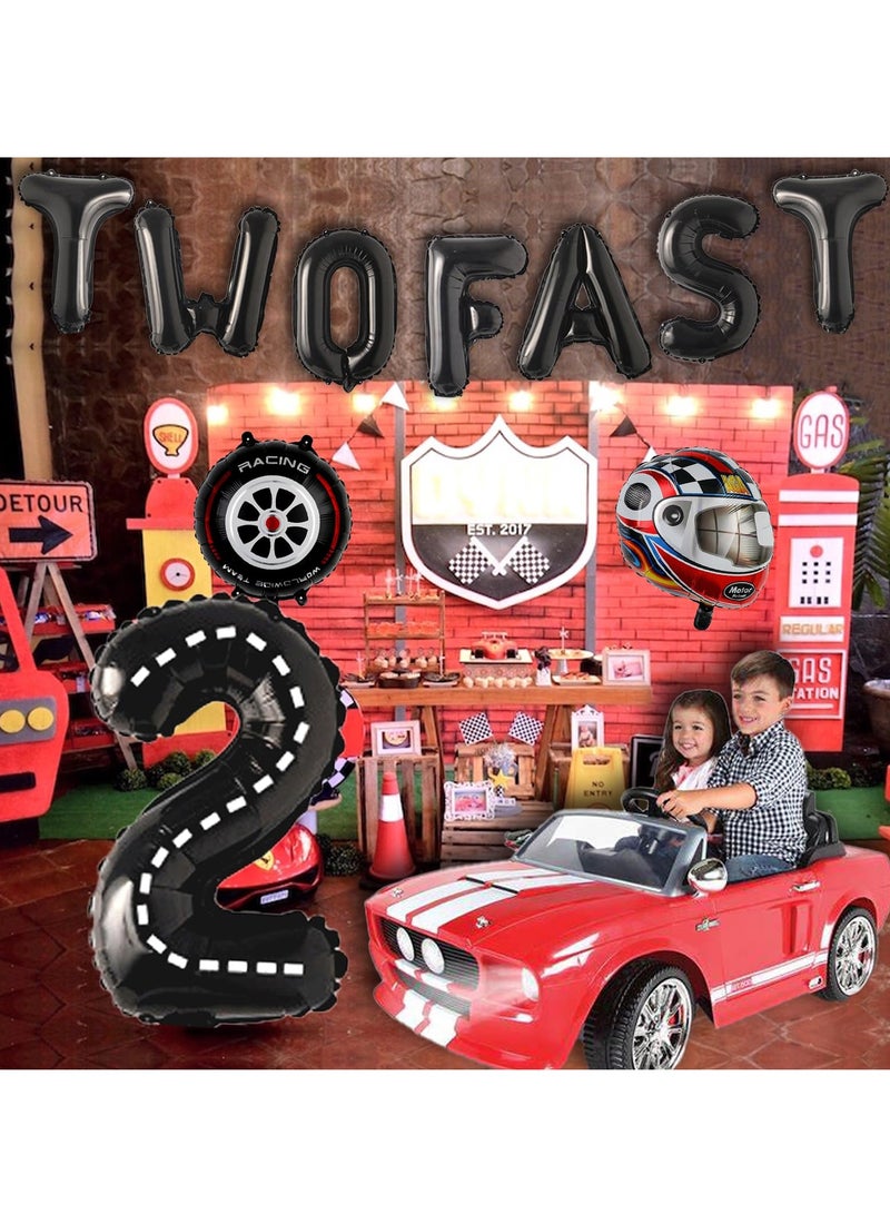 Racing Car Birthday Balloon Set for Boys, Includes 40" Number 2, Checkered and Star Foil Balloons, Perfect for 2nd Birthday Party Decorations - Image 3