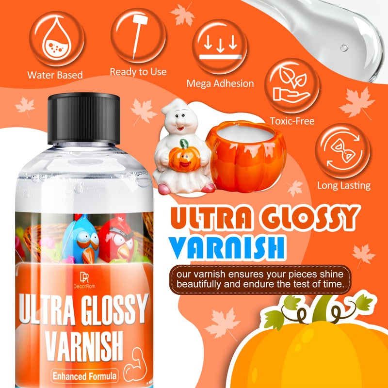 DecorRom Air Dry Clay Glaze, 7oz Polymer Clay Glaze / Sealant High Gloss Varnish, Waterproof, Safe & Scratch Resistant for Clay, Painting, Ceramics, Wood Prevents Clay Cracking and Wear Remains Crystal Clear - Image 2