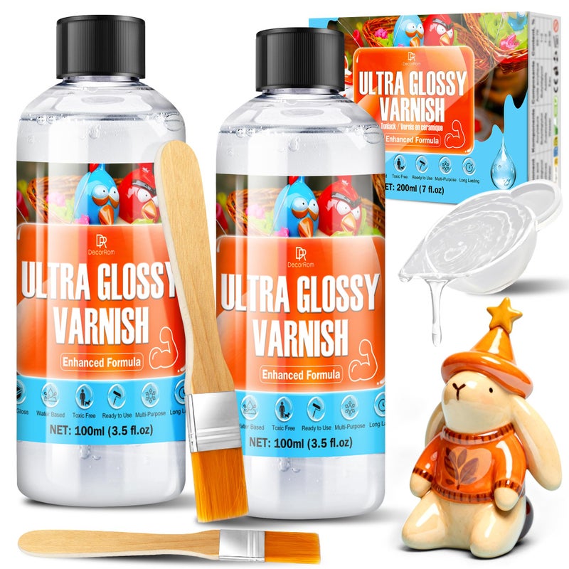 DecorRom Air Dry Clay Glaze, 7oz Polymer Clay Glaze / Sealant High Gloss Varnish, Waterproof, Safe & Scratch Resistant for Clay, Painting, Ceramics, Wood Prevents Clay Cracking and Wear Remains Crystal Clear - Image 1
