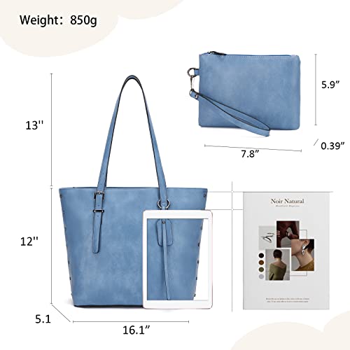 KL928 Handbag for Women Tote Bag PU Leather Large Shoulder Bag Top Handle Satchel Purses 2Pcs Set (Sky Blue) - Image 2