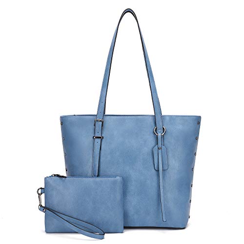 KL928 Handbag for Women Tote Bag PU Leather Large Shoulder Bag Top Handle Satchel Purses 2Pcs Set (Sky Blue) - Image 1