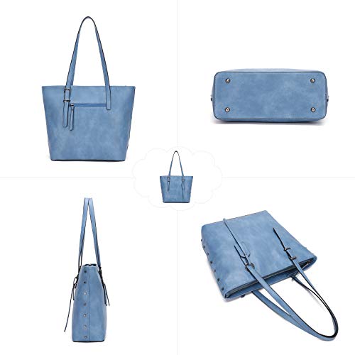 KL928 Handbag for Women Tote Bag PU Leather Large Shoulder Bag Top Handle Satchel Purses 2Pcs Set (Sky Blue) - Image 5