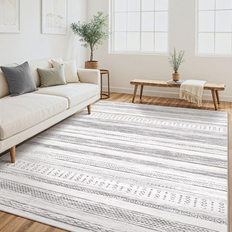 Tortania Area Rug Living Room Rugs  5x7 Washable Large Soft Neutral Boho Moroccan Bohemian Farmhouse Rug Indoor Floor Carpet for Bedroom Under Dining Table Home Office Decor  Light Grey