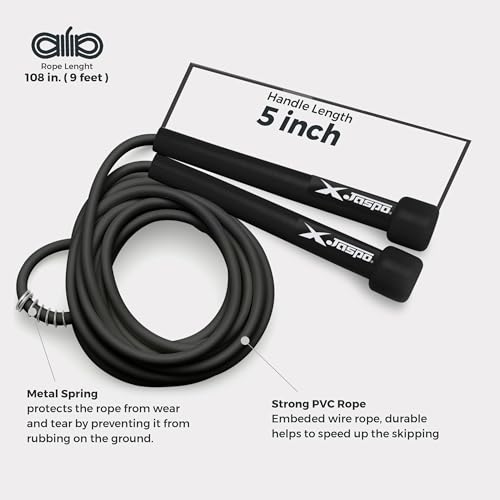 Jaspo Sleek Jump Rope for Fitness | 110-Inch Adjustable PVC Speed Rope | 4.7mm Durable PVC Cable with Non-Slip Plastic Handles | Ideal for CrossFit, Cardio, Skipping, HIIT & Home Workout | Lightweight Skipping Rope for All Age Groups (Black) - Image 4