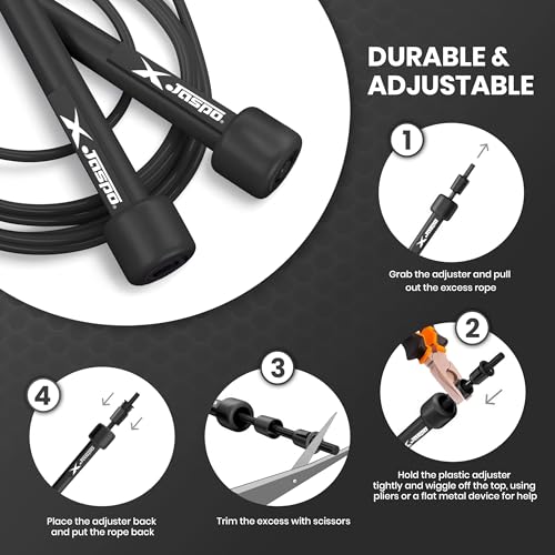 Jaspo Sleek Jump Rope for Fitness | 110-Inch Adjustable PVC Speed Rope | 4.7mm Durable PVC Cable with Non-Slip Plastic Handles | Ideal for CrossFit, Cardio, Skipping, HIIT & Home Workout | Lightweight Skipping Rope for All Age Groups (Black) - Image 2