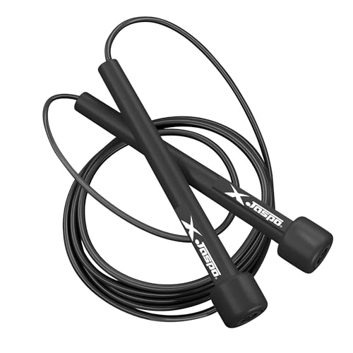 Jaspo Sleek Jump Rope for Fitness | 110-Inch Adjustable PVC Speed Rope | 4.7mm Durable PVC Cable with Non-Slip Plastic Handles | Ideal for CrossFit, Cardio, Skipping, HIIT & Home Workout | Lightweight Skipping Rope for All Age Groups (Black) - Image 1