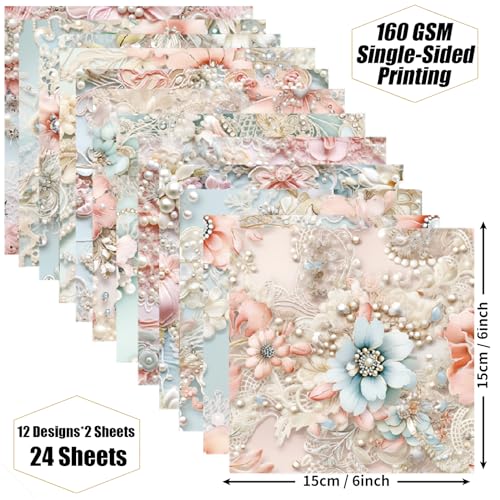 WLXTREE Scrapbook Paper 6x6, 24 Sheets Vintage Scrapbooking Floral Single-Side Card Stock Paper Pack for Art Album Junk Journal CardMaking Decorative Scrapbook Supplies - Image 2