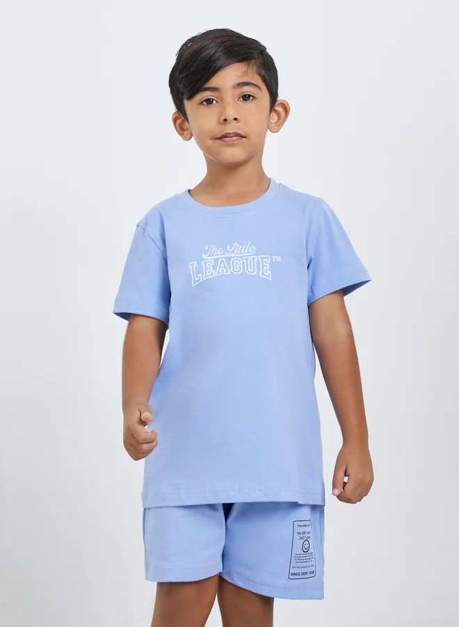 Styli Styli Boys Blue Graphic Print T-Shirt and Shorts Set
