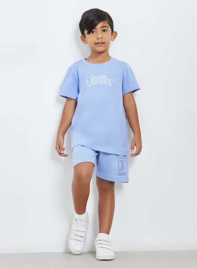 Styli Styli Boys Blue Graphic Print T-Shirt and Shorts Set