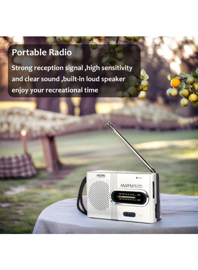 Silvery Portable AM FM Radio with Loudspeaker Long Range Reception for Indoor Outdoor Emergency Use - Image 4
