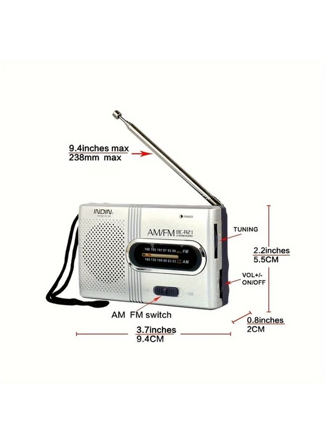 Silvery Portable AM FM Radio with Loudspeaker Long Range Reception for Indoor Outdoor Emergency Use - Image 2