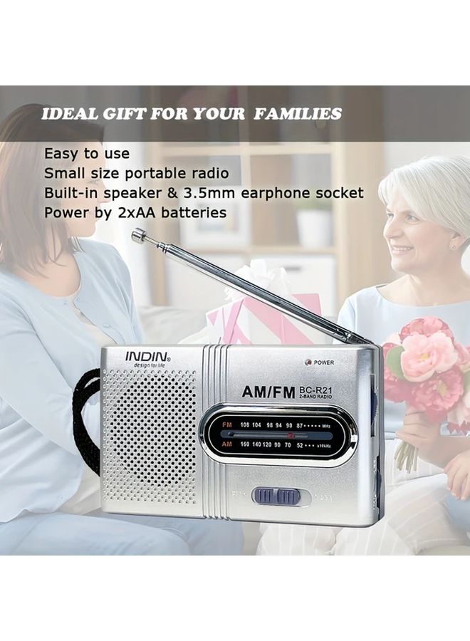 Silvery Portable AM FM Radio with Loudspeaker Long Range Reception for Indoor Outdoor Emergency Use - Image 1
