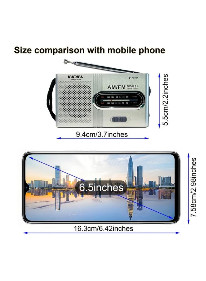 Silvery Portable AM FM Radio with Loudspeaker Long Range Reception for Indoor Outdoor Emergency Use - Image 3