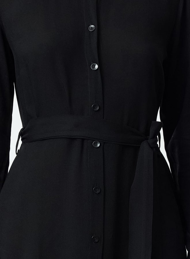 trendyol Viscose Midi Shirt Dress - Black Belted, Woven - Image 3