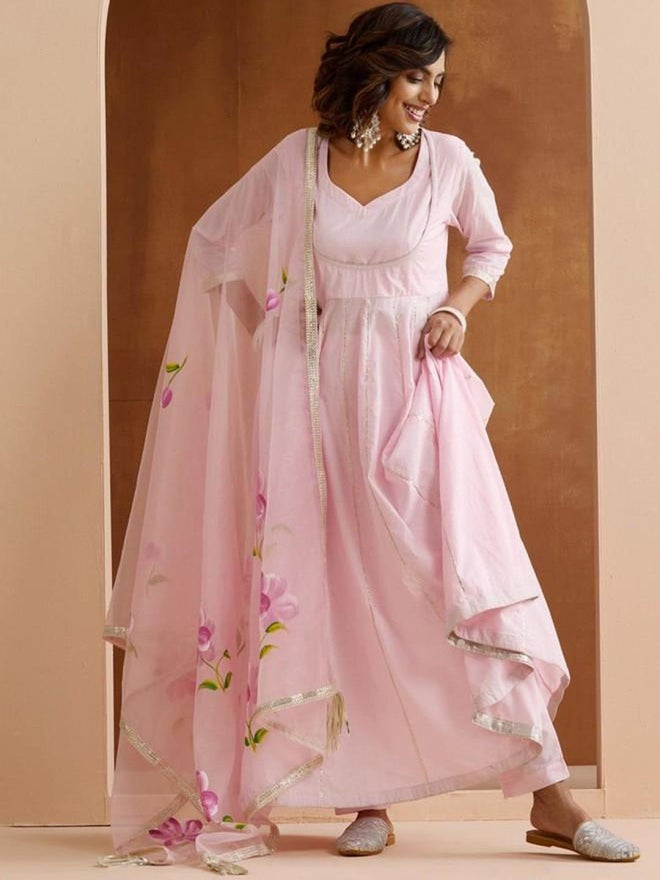 آي شين طقم كورتا وردي قطني مع بنطلون وشال - Image 3