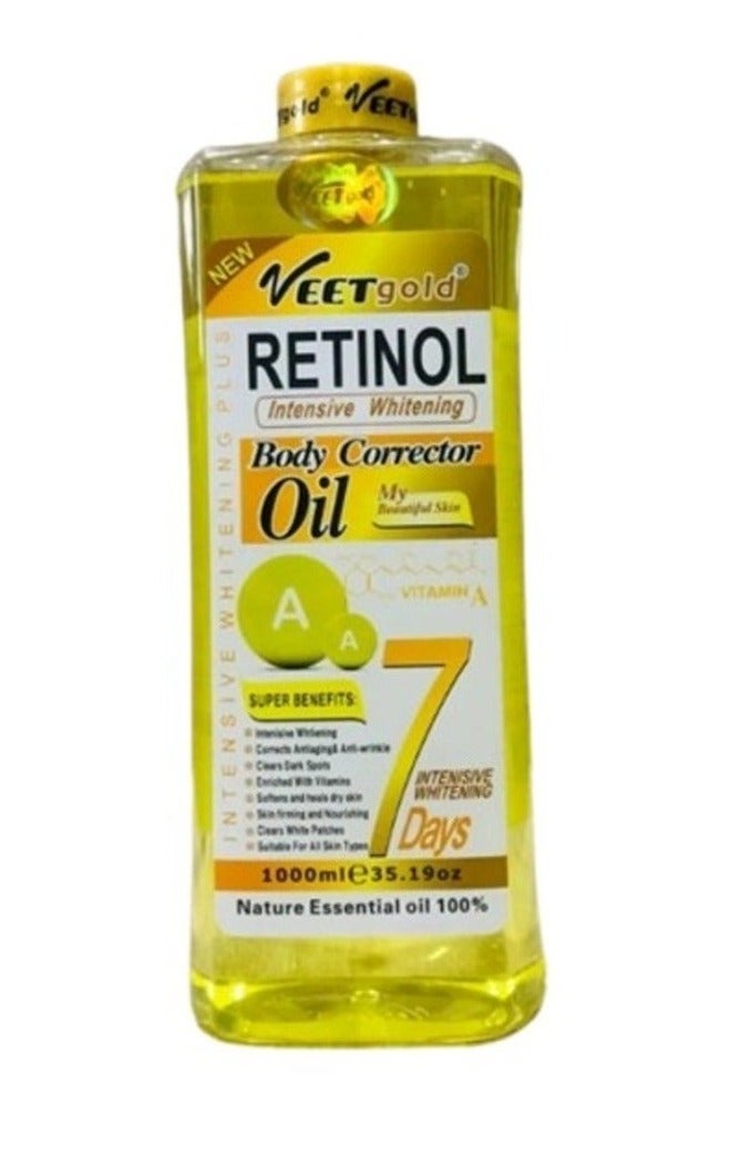 Veet gold Retinol Vitamin A Face & Body Oil 1000ml – Anti-Aging Brightening Oil for Wrinkles, Dark Spots & Hydrated Glowing Skin - Image 1