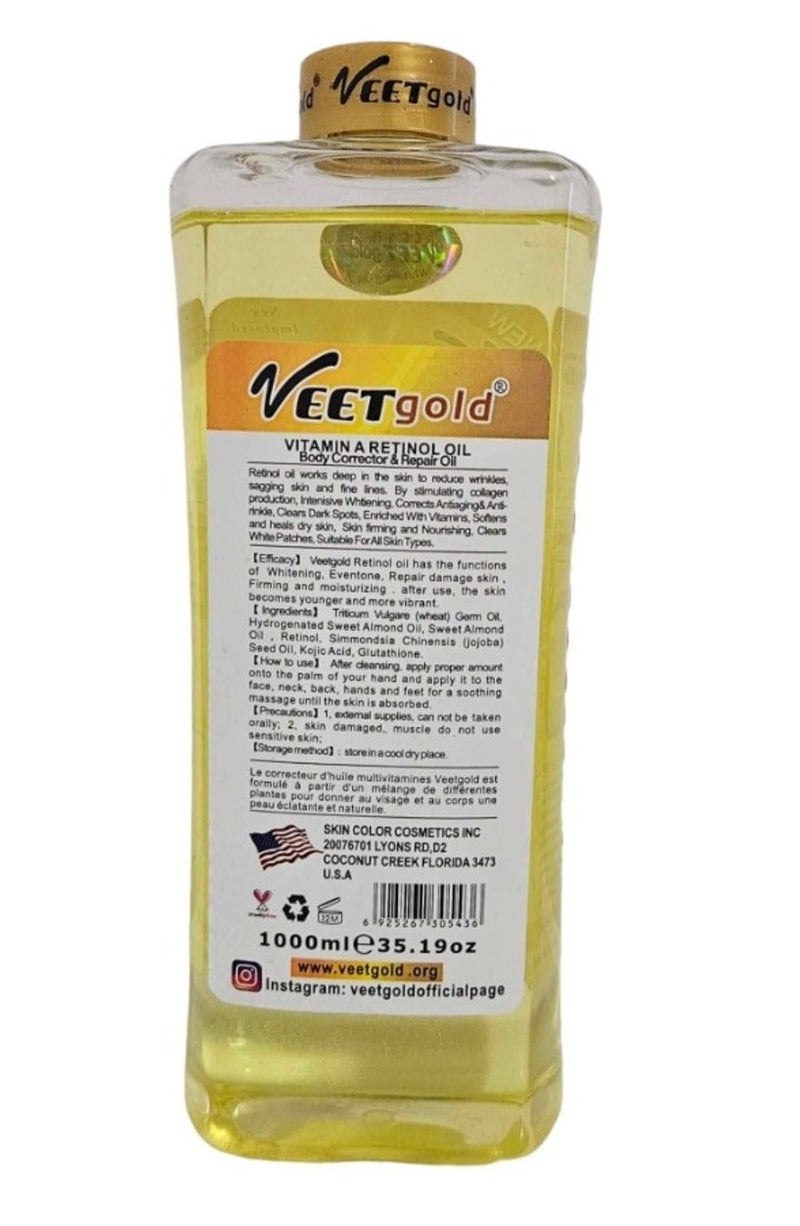 Veet gold Retinol Vitamin A Face & Body Oil 1000ml – Anti-Aging Brightening Oil for Wrinkles, Dark Spots & Hydrated Glowing Skin - Image 3